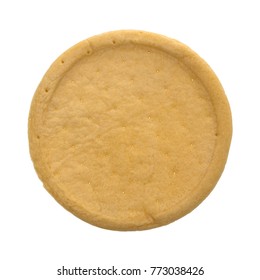 Top View Of A Ready Made Deep Dish Pizza Crust Isolated On A White Background.