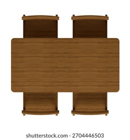 Top view of a rectangular dining set in teak wood, showing the rich teak grain and warm brown tones on the tabletop with four chairs arranged neatly around it.