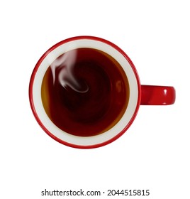 Top View Of Red Cup With Hot Black Tea