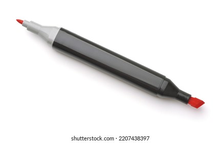 Top View Of Red Double Sided Permanent Marker Pen Isolated On White