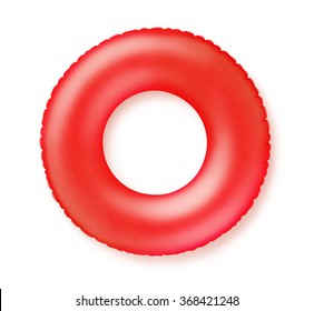 Top View Of Red Inflatable Swimming Ring Isolated On White