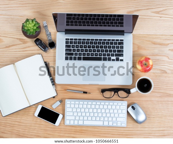 Top View Red Oak Desktop Technology Stock Photo Edit Now 1050666551 Red Oak Desktop Technology Stock Photo
