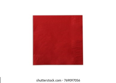 Top View Of Red Paper Napkin Isolated On White