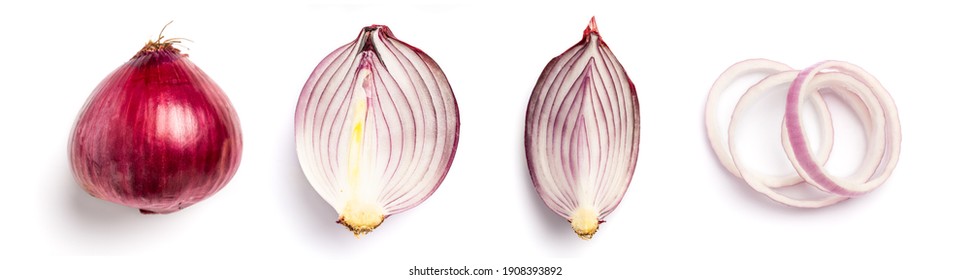 Top View Red Sliced Onion Isolated On White Background