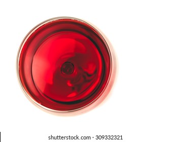 Top Of View Of Red Wine In The Glass Isolated On White Background With Space For Text