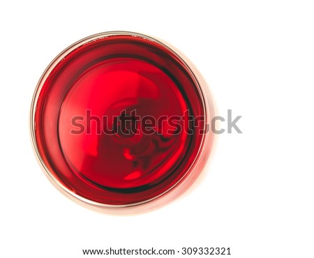 top of view of red wine in the glass isolated on white background with space for text