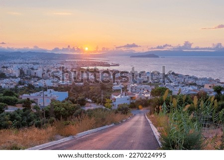 top view of Rethymno city at sunset, Crete, Greece