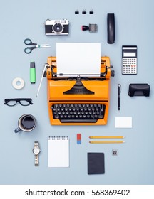 Top View Retro Flat Lay Typewriter Mockup