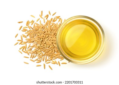 Top view of Rice bran oil with paddy rice isolated on white background. - Powered by Shutterstock