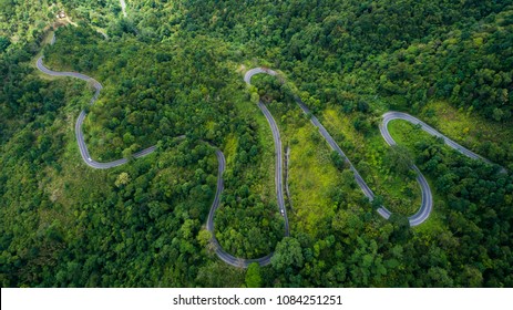 Top View Of The Road On The Mountain With Green Jungle