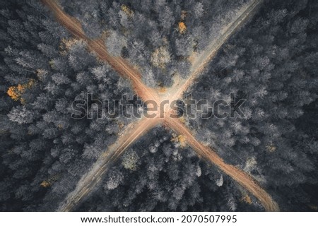 Top view of roads passing through the forest