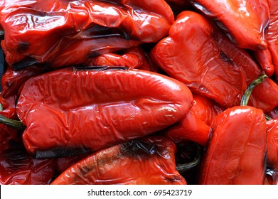 Top View Of Roasted Red Peppers 