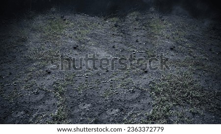 Top View Rocky Ground With Rusty Grass At Night - Halloween Concept