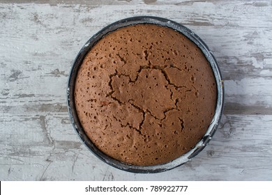 Top View Of Round Baked Chocolate Cake