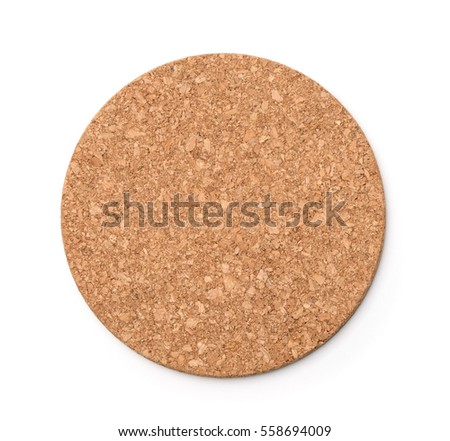 Top view of round  cork trivet isolated on white