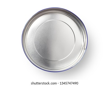 Top View Of Round Metal Box Isolated On White Background