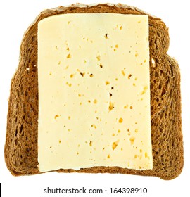 Top View Of Rye Bread And Cheese Sandwich Isolated On White Background