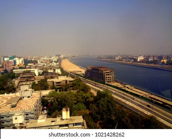 Top View Of Sabarmati River Front In Ahmedabad City