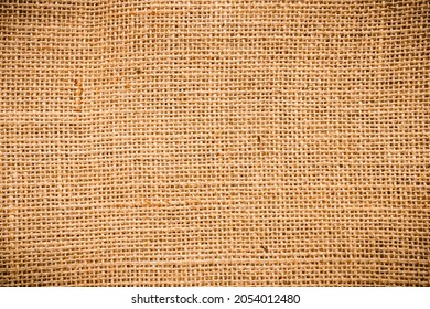 Top view of sackcloth fabric for background, brown sackcloth pattern background. Close-up of brown sackcloth texture for background.