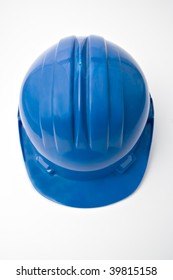 Top View Of A Safety Blue Helmet For Workers