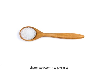 Top View Salt In A Wooden Spoon