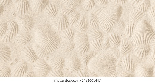 Top view of sandy beach texture with imprints of seashells natural textured background, beach sand - Powered by Shutterstock