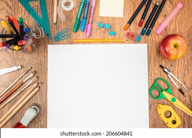 Top View Of School Accessories On A Desk With Copy Space