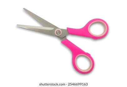 Top view of scissors with a pink handle, isolated on a white background.  - Powered by Shutterstock