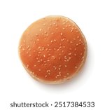 Top view of sesame burger bun isolated on white