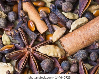 Top View Of Set Dried Spices For Gluhwein Close Up