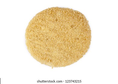 Top View Shot Of Crispy Chicken Burger Patty Separated In A White Background