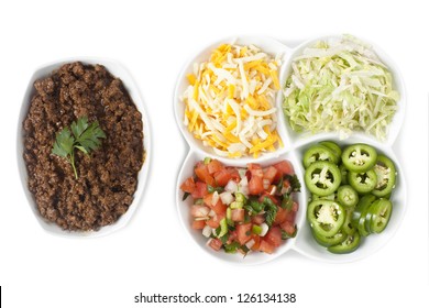 Top View Shot Taco Ingredients Isolated Over A White Background