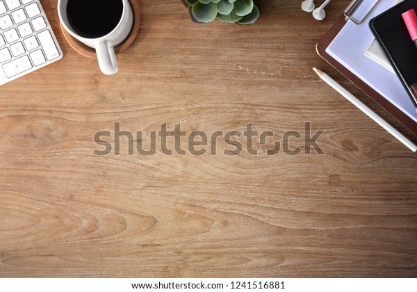 Top View Shot Wooden Office Desktop Stock Photo Edit Now 1241516881