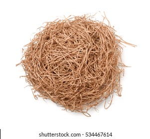 Top View Of Shredded Brown Paper Filler Isolated On White