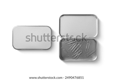 Top view of a silver metal box, isolated on a white background. High resolution. 