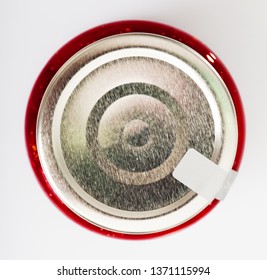 Top View Of Silver Metal Lid On Glass Jar With Raspberry Jam On White Background

