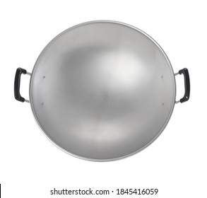 Top View Silver Wok Isolated On White Background