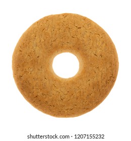 Top View Of A Single Coconut Cookie Isolated On A White Background.