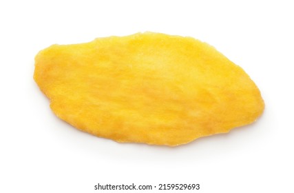 Top View Of Single Dried Mango Slice Isolated On White