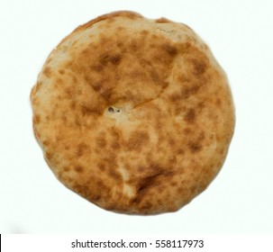 Top View Single Pita Bread Isolated On White Background