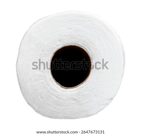 Top view of a single roll of white toilet paper isolated on white background. Clean and detailed image perfect for hygiene, household, and sanitary concepts.
