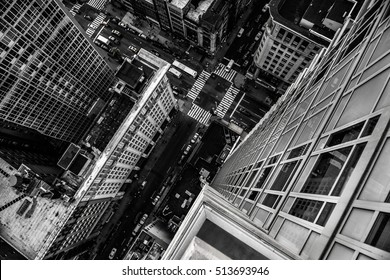 Top View From The Skyscraper To City Street In Manhattan Midtown In New York City