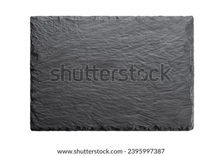 Top view of slate black stone plate isolated, Rough Pattern textured Rectangular empty Blank chalkboard