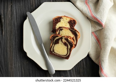 Top View Slice Marble Marmer Cake Chocolate Vanilla on Ceramic Plate - Powered by Shutterstock