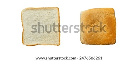 Top view, sliced bread and head or end sliced bread isolated on white background with clipping path