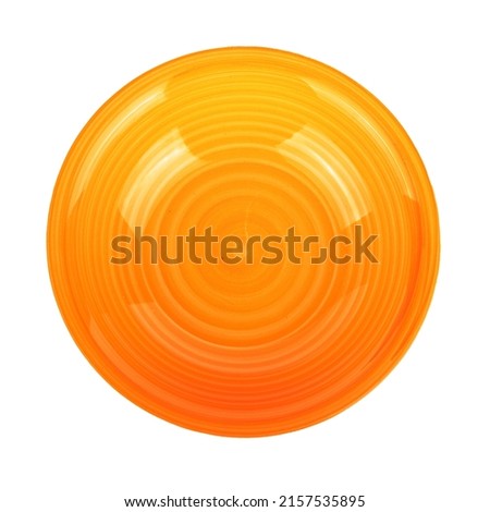 top view small orange color food plate isolated on white background.