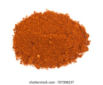 Top View Of A Small Portion Of Sriracha Seasonings Isolated On A White Background.