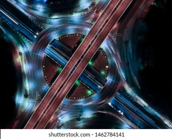 Top view of Smart Modern transportation with Expressway, Road and Roundabout, multilevel junction highway-Top view. Important infrastructure.