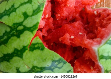 Top View Smashed Watermelon Close Up