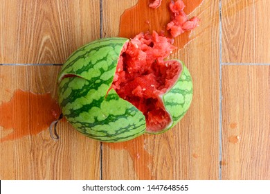 Top View Smashed Watermelon On The Ground